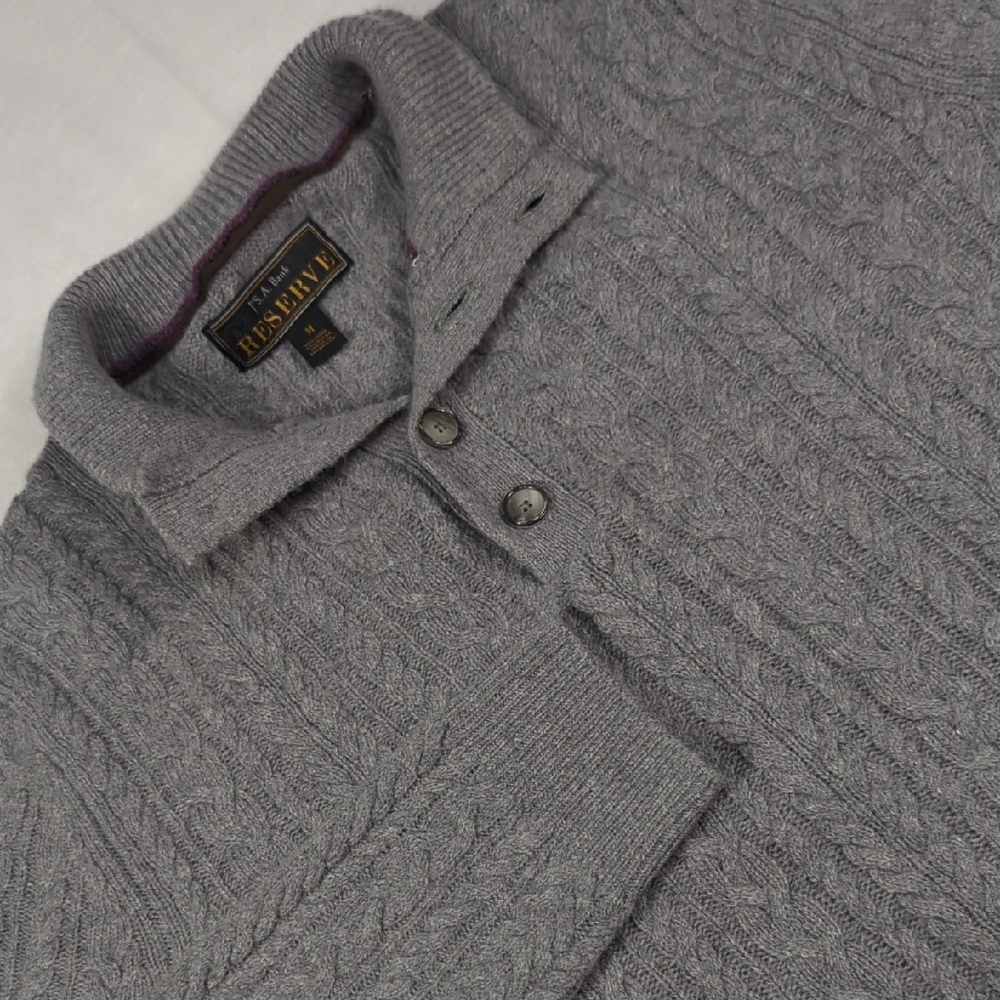 Jos. A Bank Reserve Mens Gray Wool Blend Cable Knit Sweater Size Medium